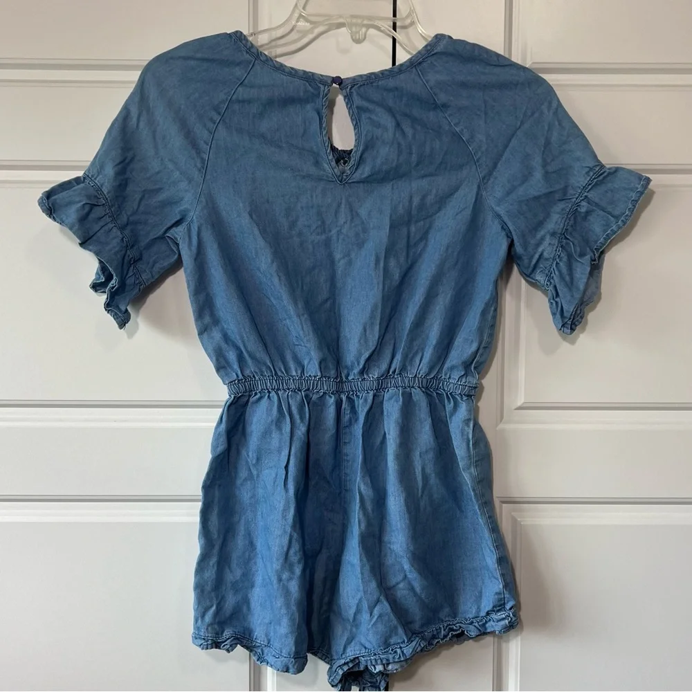 Justice Denim Romper Lace Up‎ Tassels Ruffle Sleeve Girls Size 10